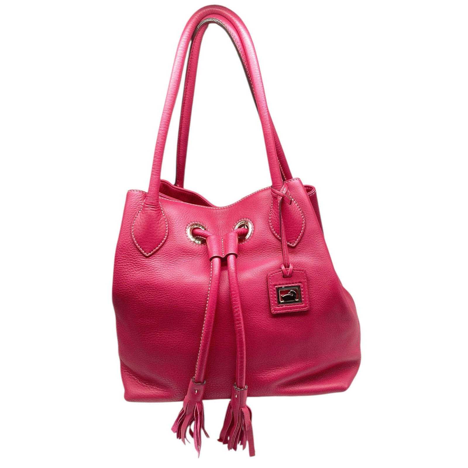 Dooney & Burke Pink Pebble Grain Leather Drawstring Bucket Bag W/ Coin Purse